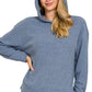 Ribbed Long Sleeve Hoodie Dusty Blue - DAVERRI FASHIONS