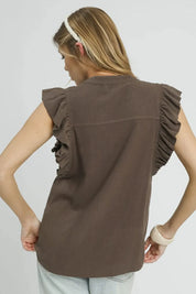 Umgee Linen Ruffle Sleeve Button-Down Shirt | Shirts Daverri Fashions