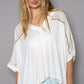 POL Oversize V-Neck Crochet Lace Contrast Studded Top Ivory