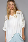 POL Oversize V-Neck Crochet Lace Contrast Studded Top - DAVERRI FASHIONS