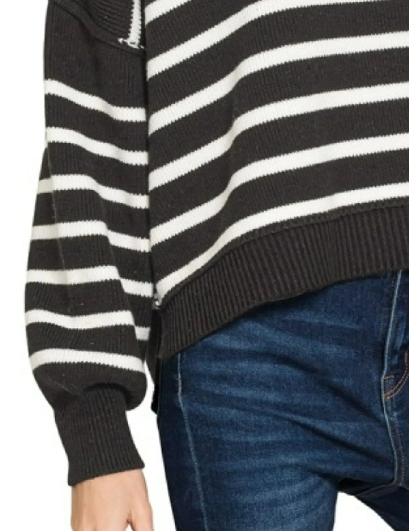 Zenana Exposed Seam Striped Oversized Sweater Black | Sweaters Daverri Fashions