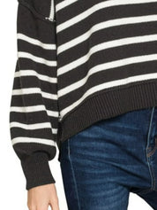 Zenana Exposed Seam Striped Oversized Sweater Black | Sweaters Daverri Fashions