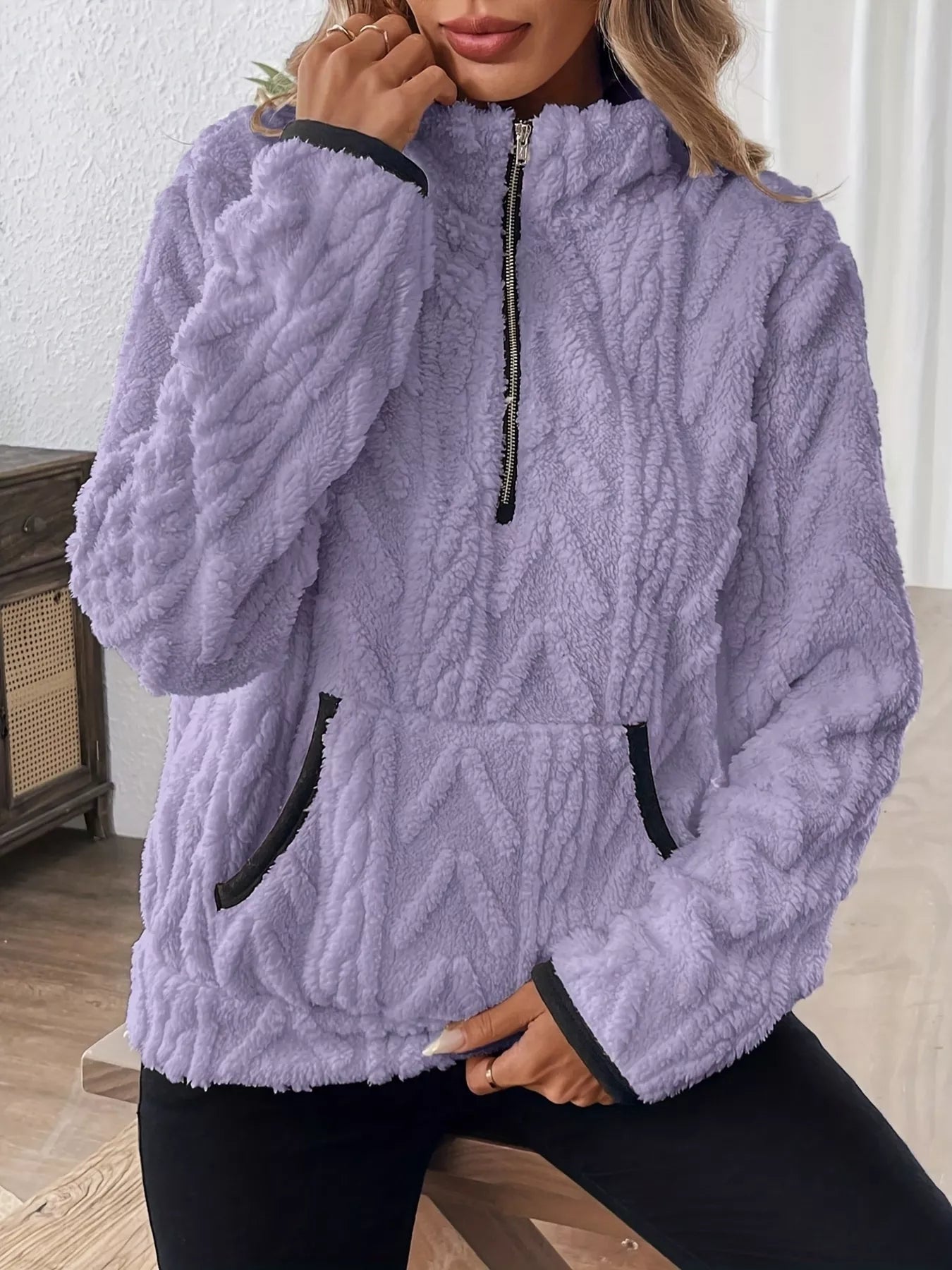 Cozy Sherpa Half Zip Sweatshirt | Sweatshirts Daverri Fashions