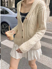 Apricot Cable Knit Button Up Cardigan | Cardigans Daverri Fashions