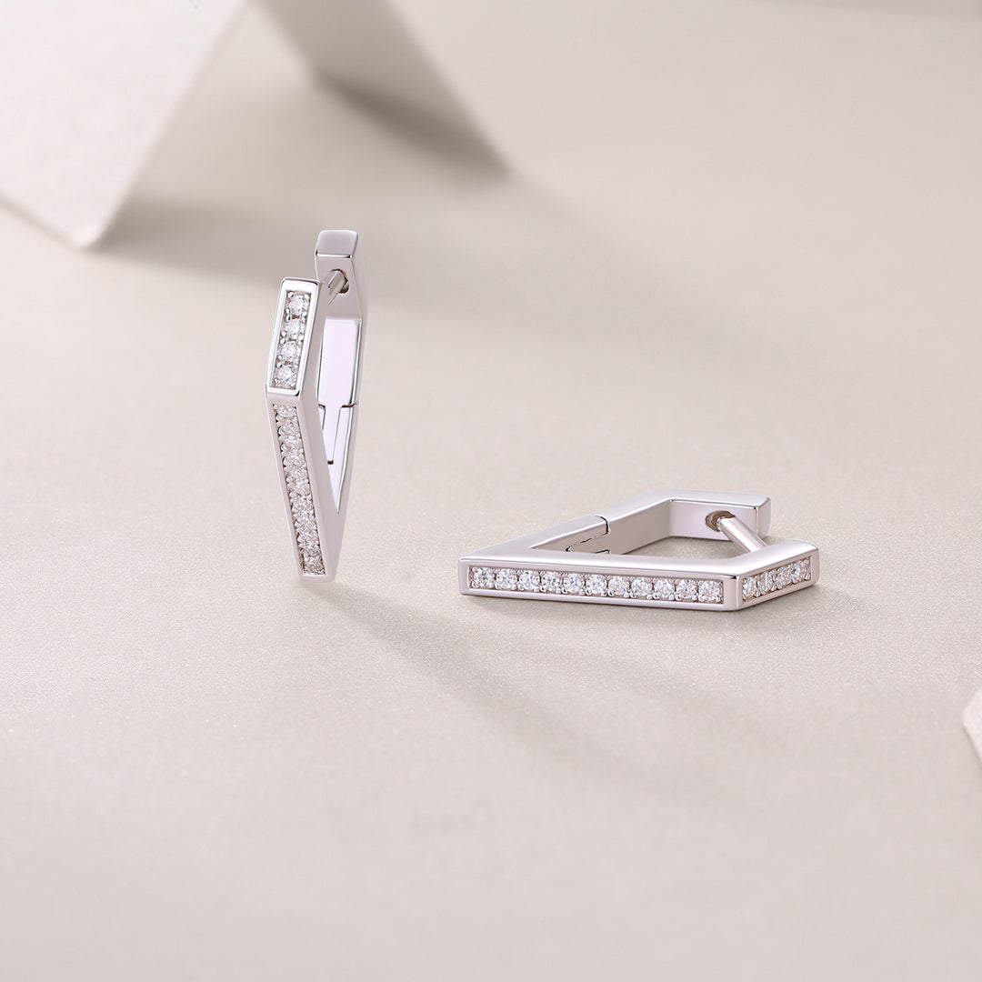 Moissanite S925 Sterling Silver Small Geometric Hoop Earrings | Earrings Daverri Fashions