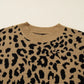 Ribbed Trim Round Neck Leopard Drop Shoulder Sweater - DAVERRI FASHIONS