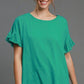 Umgee Full Size Raw Hem Ruffle Short Sleeve Blouse Plus Size Turquoise Blouses