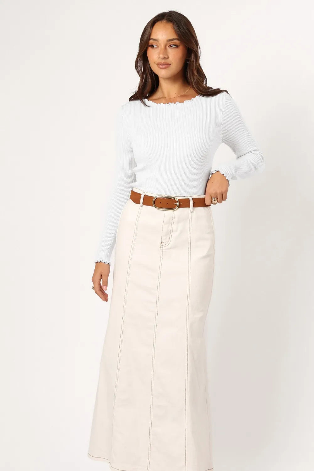 Lettuce Edge Round Neck Long Sleeve Top | Tops Daverri Fashions