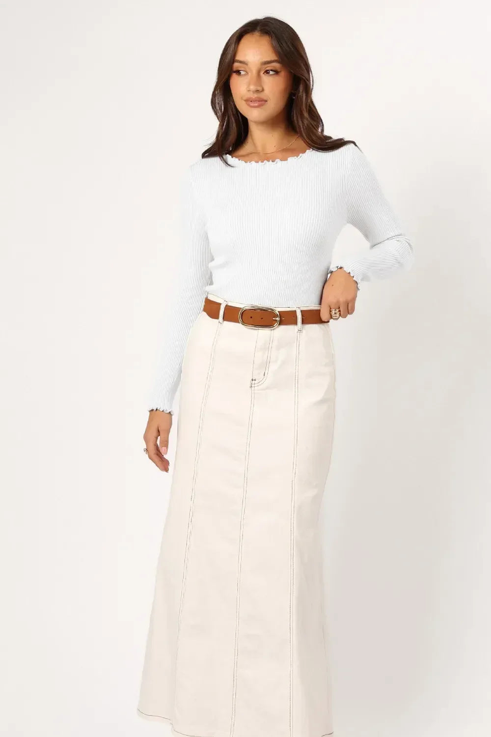 Lettuce Edge Round Neck Long Sleeve Top - DAVERRI FASHIONS