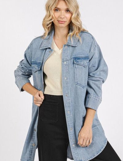 Mittoshop Light Wash Patch Pocket Longline Denim Jacket Jackets