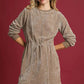 Umgee Velour Drawstring Mini Dress with Long Sleeves - DAVERRI FASHIONS