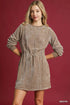 Umgee Velour Drawstring Mini Dress with Long Sleeves - DAVERRI FASHIONS
