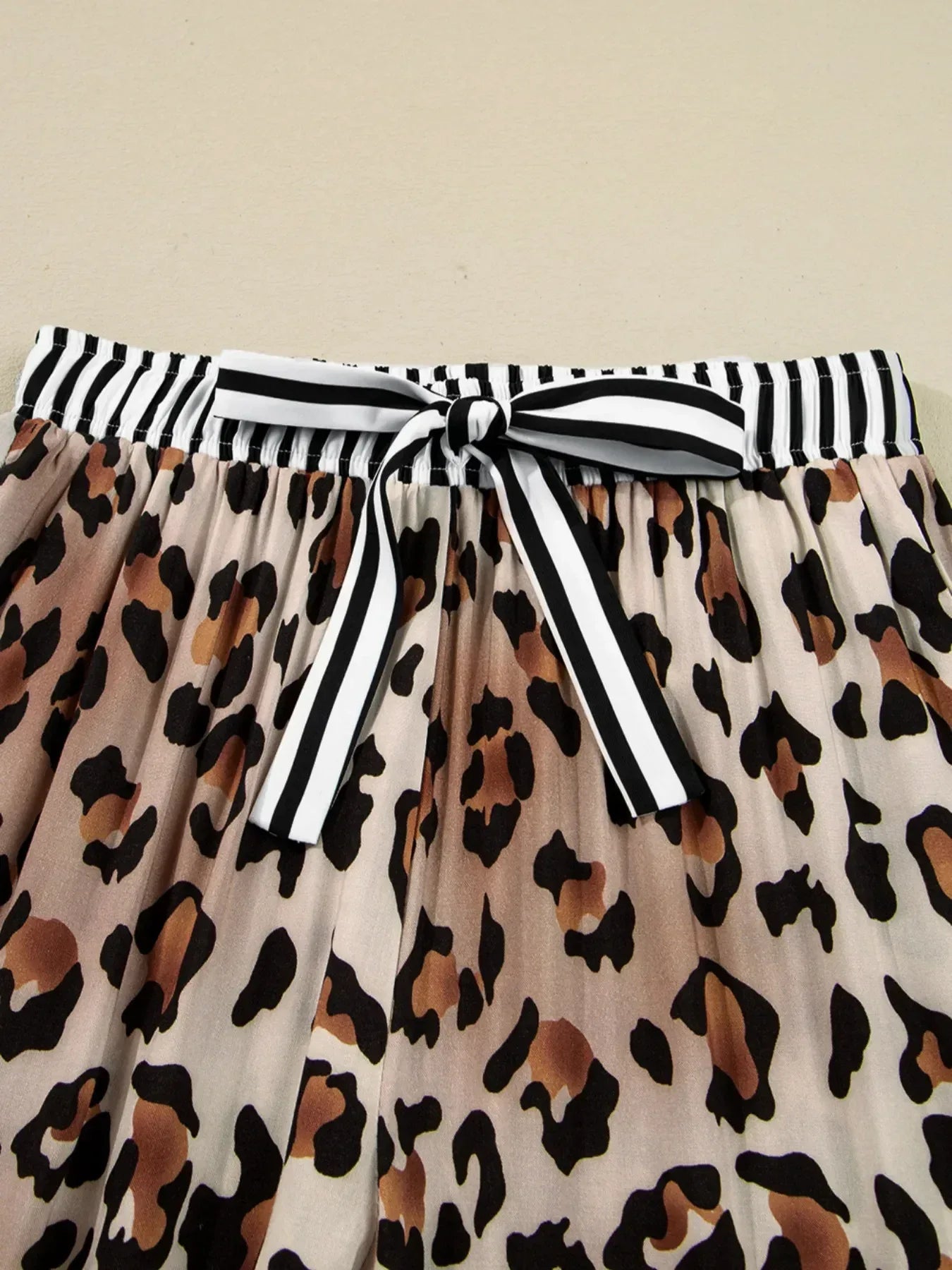 Leopard and Striped Trim Shirt and Pants Set - DAVERRI FASHIONS