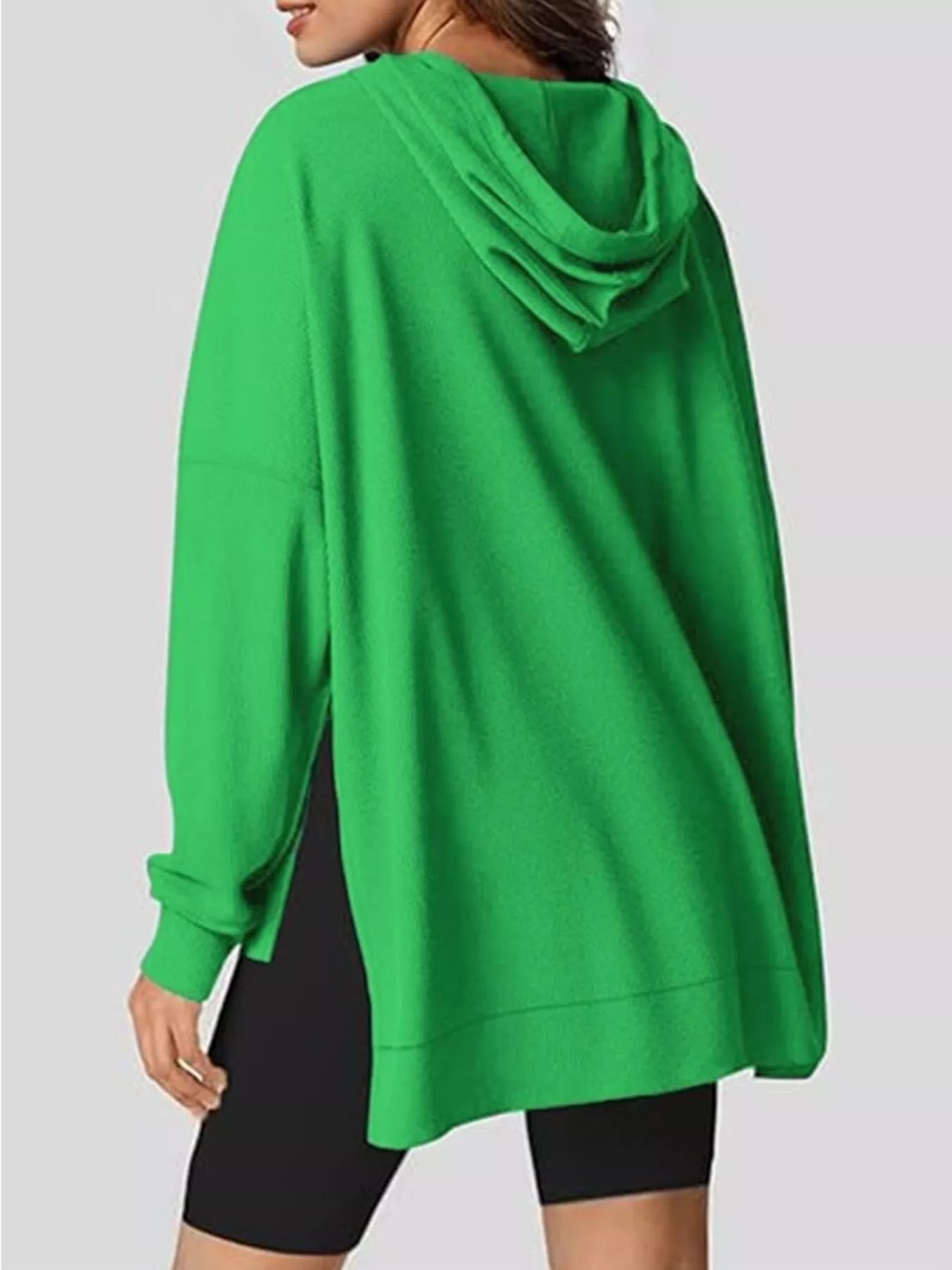 Vibrant green Daverri Fashions oversized drawstring side slit hoodie