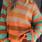 Cozy oversized Striped Rainbow Long Sleeve Sweater in orange, brown, mint stripes