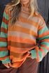 Cozy oversized Striped Rainbow Long Sleeve Sweater in orange, brown, mint stripes