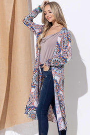 And The Why Printed Kimono Open Front Longline Cardigan | Cardigans Daverri Fashions