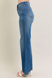 Judy Blue Full Size High Waist Tummy Control Chew Hem Destroy Wide Jeans Plus Size | Jeans Daverri Fashions