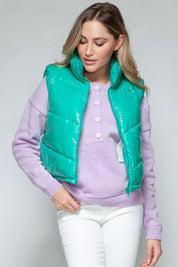 Snobbish Zip Up Turtleneck Shiny Quilted Vest | Vest Jackets Daverri Fashions