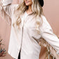 And The Why Full Size Fringe Back Detailed Button Down Shacket Beige