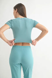 MONO B Essential Micro-ribbed Cropped Athleisure Tee | Daverri Fashions