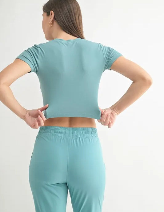 MONO B Essential Micro-ribbed Cropped Athleisure Tee | Daverri Fashions