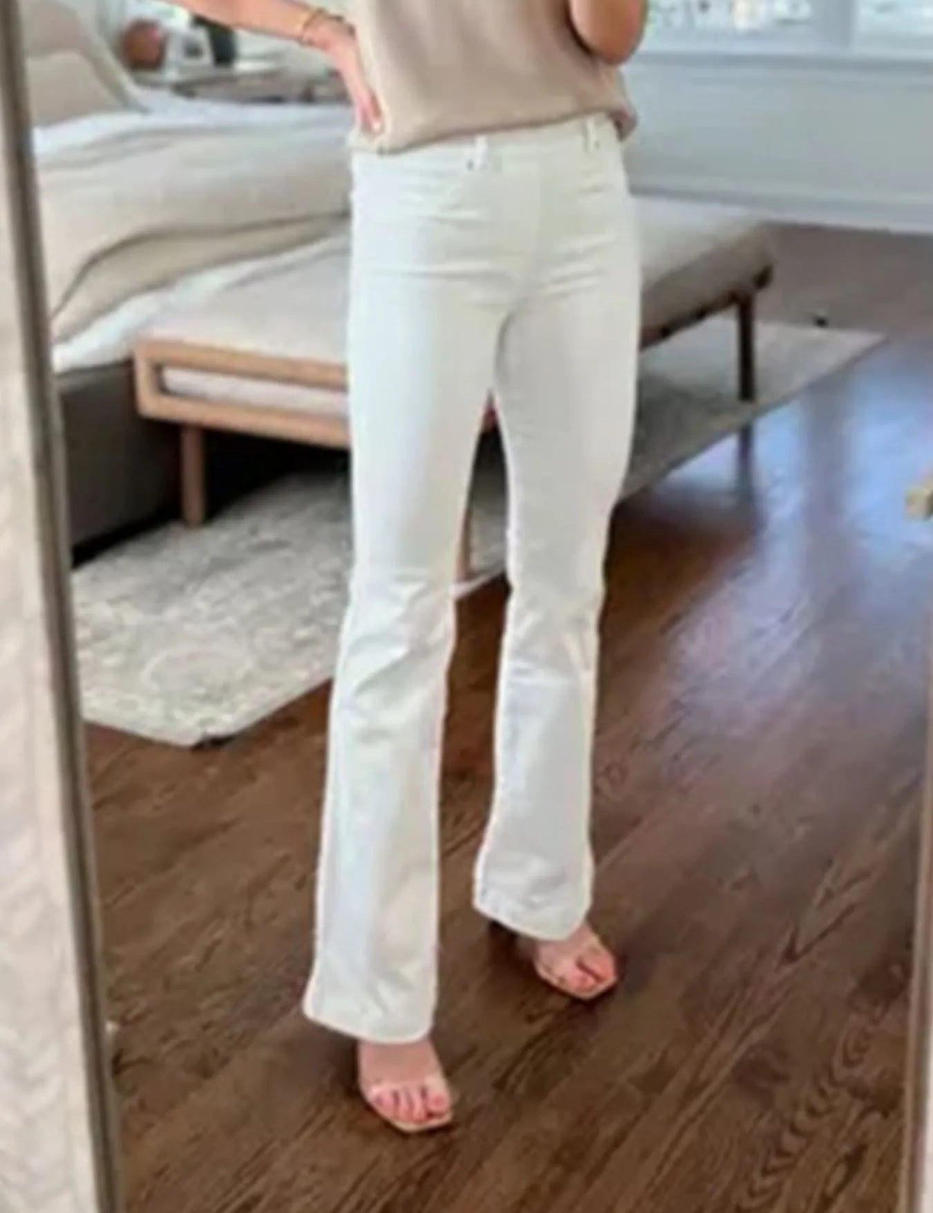 White Full Size High-Waisted Flare Jeans Plus Size | Jeans Daverri Fashions