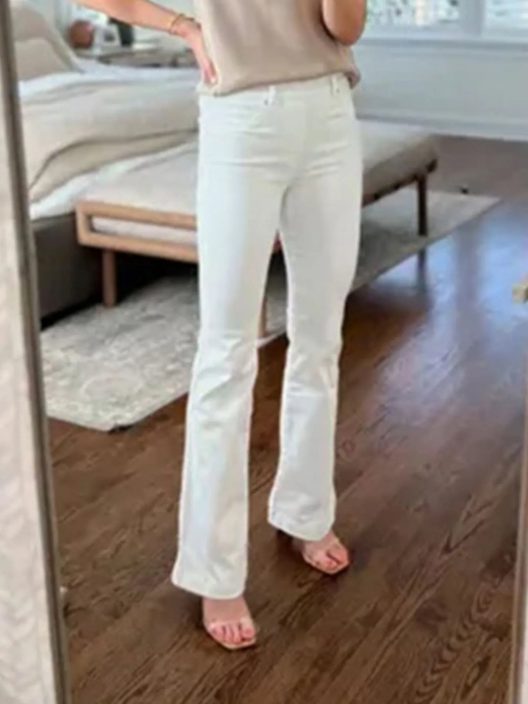 White Full Size High-Waisted Flare Jeans Plus Size | Jeans Daverri Fashions