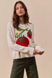SO ME Vegetable Round Neck Long Sleeve Sweater | Sweaters Daverri Fashions