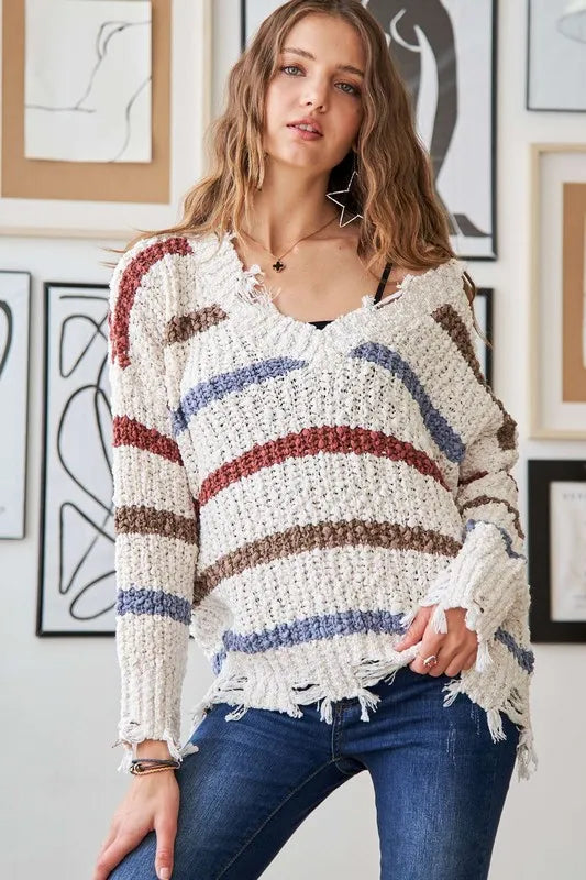 ADORA Frayed Edge Stripe Sweater Sweaters