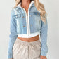 Distressed Zip Up Cropped Hooded Denim Jacket - DAVERRI FASHIONS