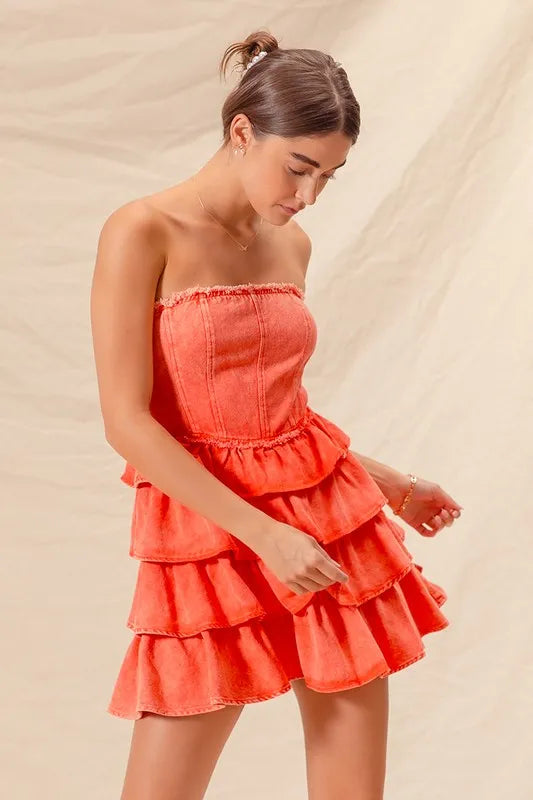 SO ME Strapless Ruffle Layered Game Day Cheer Up Dress | Mini Dresses Daverri Fashions