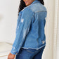 Baeful Leopard Floral Distressed Raw Hem Denim Jacket Jackets