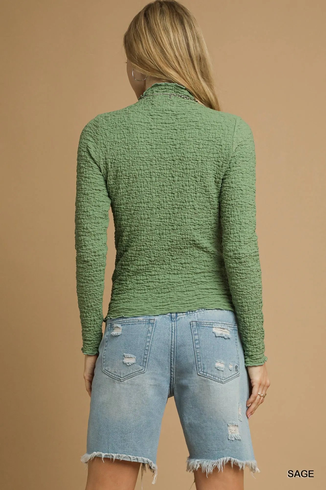Umgee Textured Crinkle Knit Long Sleeve Top | Tops Daverri Fashions