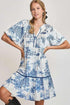 Umgee Two Tone Landscape Print Dress Plus Size Blue M Mini Dresses
