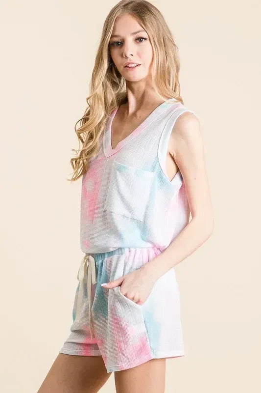 BiBi Tie Dye Textured Knit Top and Shorts Set - DAVERRI FASHIONS