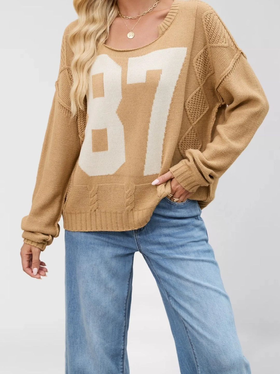 Khaki Number 87 Oversized Cable Knit Sweater | Sweaters Daverri Fashions