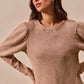 SO ME Mineral Washed Waffle Top With Puff Sleeves - DAVERRI FASHIONS