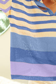 BiBi Striped Color Block Hooded Knit Top | Hoodies Daverri Fashions