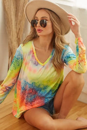 BiBi Tie Dye Long Sleeve V-Neck T-Shirt | T-Shirts Daverri Fashions