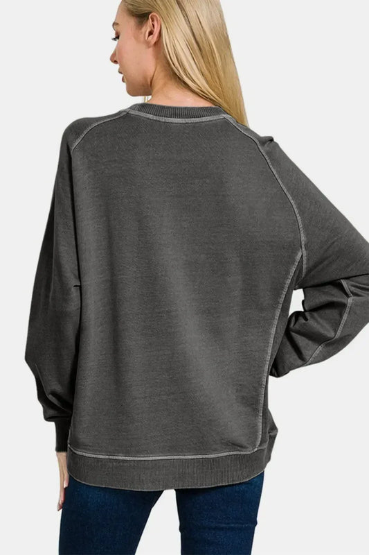 Zenana Full Size Pigment Dyed French Terry Sweatshirt - DAVERRI FASHIONS