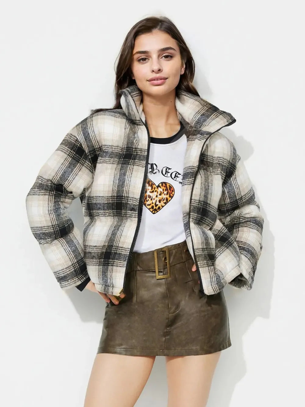 Plaid Zip Up Long Sleeve Jacket | Jackets Daverri Fashions