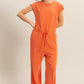 HYFVE Back Keyhole Round Neck Cap Sleeve Drawstring Jumpsuit
