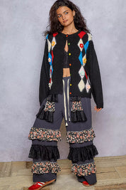 POL Button Down Diamond Pattern Round Neck Cardigan | Cardigans Daverri Fashions