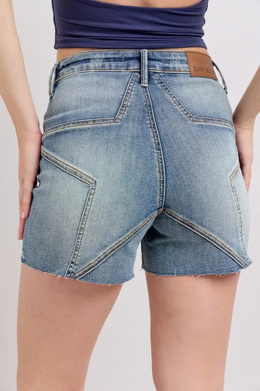 Judy Blue High Waist Star Seam Detail Denim Shorts Denim Shorts