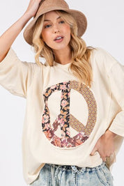 SAGE + FIG Floral Peace Patch Round Neck Top Tops