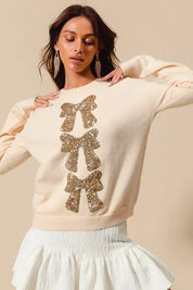SO ME Sequins Bow Ribbon Embellished Christmas Sweater | Sweaters Daverri Fashions