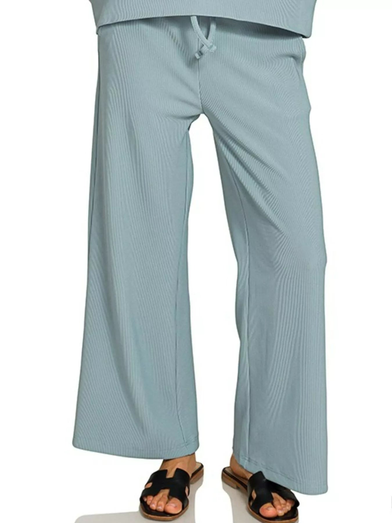 Zenana Ribbed Round Neck Pullover and Drawstring Pants Set | Loungewear Sets Daverri Fashions