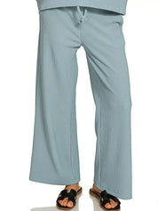 Zenana Ribbed Round Neck Pullover and Drawstring Pants Set | Loungewear Sets Daverri Fashions