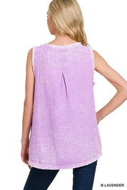 Zenana Double Gauze Raw Edge Acid Washed Tank | Daverri Fashions